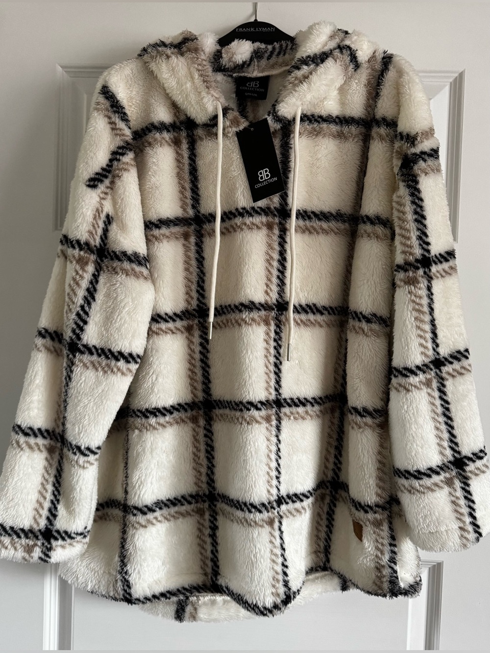 BB Collection Plush Hooded Teddy Jacket - Cream Plaid